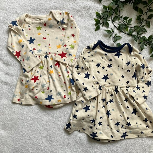 Moon and Back Hanna Andersson Baby Dress Bodysuits 12-18M | Cream Star Print GUC - Picture 1 of 16